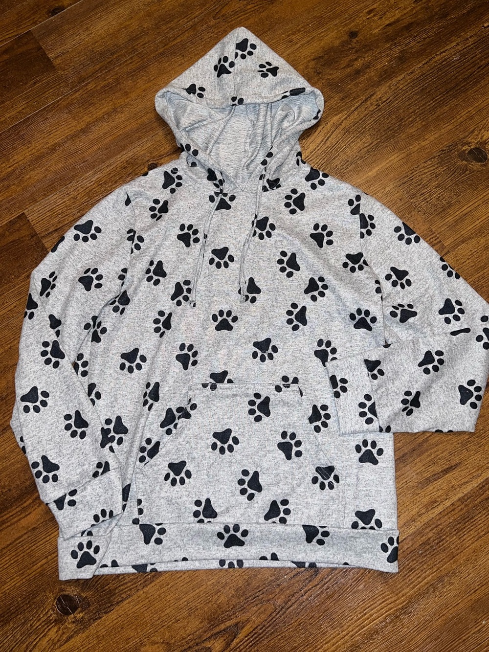 LA Soul Gray & Black Paw Print Long Sleeve Hooded Pullover Sweatshirt Size L - Picture 7 of 9